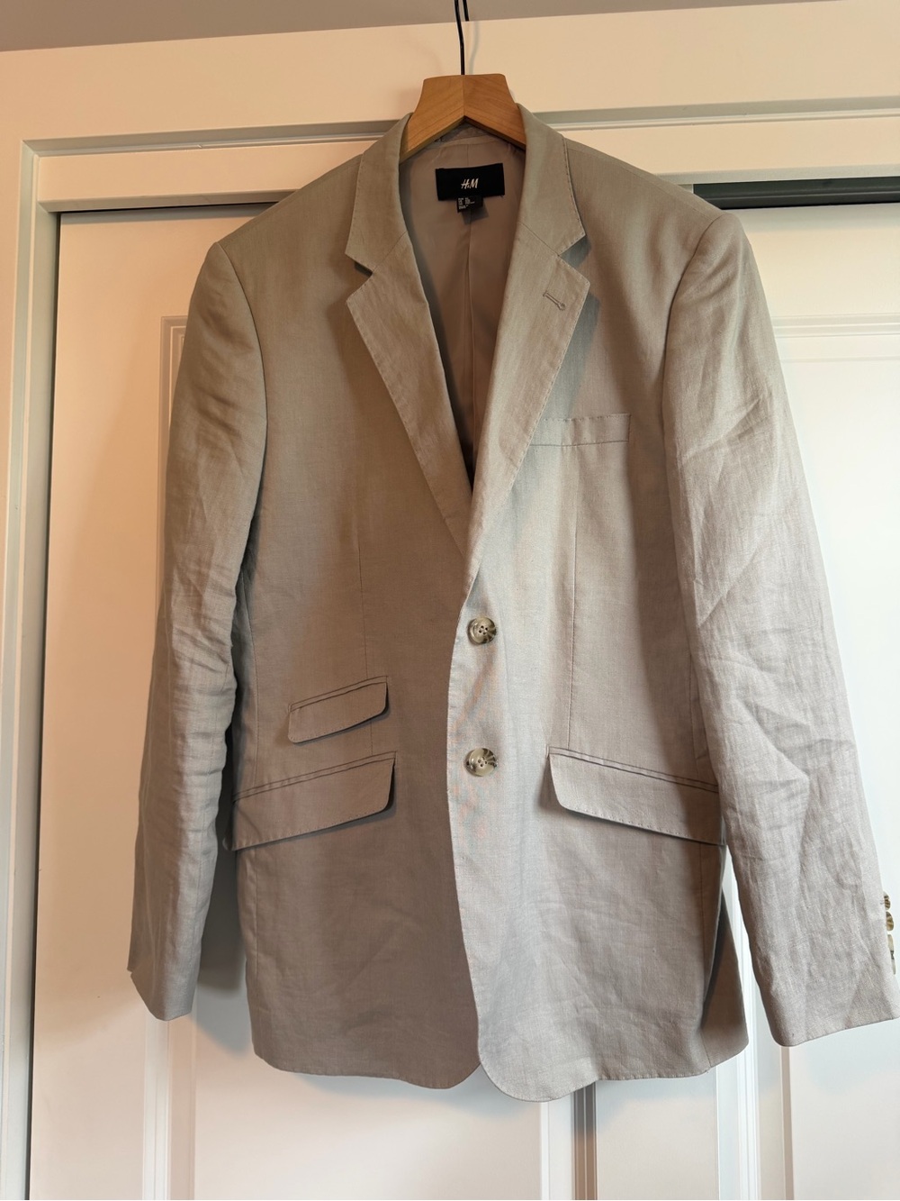 H&M Men's Light Gray Linen-Blend Blazer Size 40R